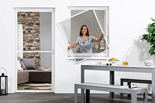 empasa moustiquaire de fenêtre START moustiquaire avec cadre aluminium en blanc, marron ou anthracite à monter soi-même, Couleur:blanc, Taille:130 x 150