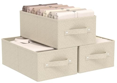 ENUMAIL 3 Stück Boxen aus Vliesstoff mit Griff, Faltbare Stoff Aufbewahrungsbox aus Leinen, Storage Box für Kleideraufbewahrung, offene Stoffbehälter, 41×25×16.5cm, Grau und Beige