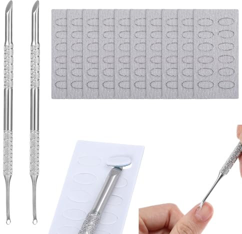 GEEHUA Lot de 2 repousse-cuticules avec 12 000 pièces de papier de verre - Repousse-cuticules - Spatule Cuticle Pusher en acier inoxydable - Outil pour manucure et faux ongles