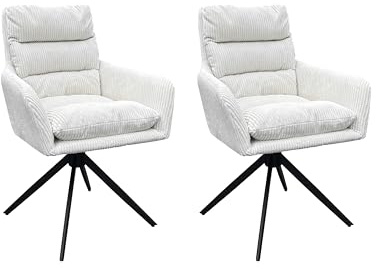 byLIVING Esszimmerstuhl 2er-Set PURA, 360° drehbar, Grob-Cord Off White | Metallgestell schwarz matt, B 58, H 88, T 60 cm