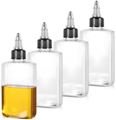 YUXIANLB 4Pcs Small Oil Dispenser Bottle for Camping, Oil Squeeze Bottles 3.4 OZ Empty Bottles with Twist Top Cap, Liquid Condiment Container Dispensing Bottles for Oil Soy Sauce Syrup Ketchup