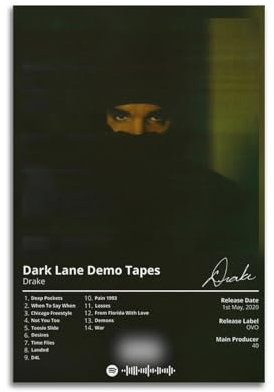 Aubrey Drake Graham Dark Lane Demo-TapesKünstleralbum-Cover-Poster, Leinwand, Gemälde, Poster, Ölgemälde, Druck, Poster, Kunstalbum, Heimdekoration, Leinwand, Art-Deco, Wanddekoration, 50,8 x 76,2 cm