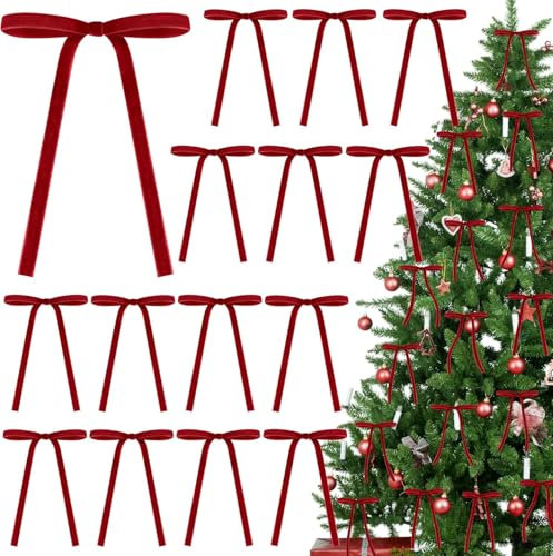 QTUN 36 Stück Rote Samt Weihnachten Schleifen Zierschleifen Weihnachtsbaum Bögen Vintage Samt Schleifen Weihnachtsbaumschmuck Weihnachtsbogen Geschenkschleife für Weihnachtskranz Dekorationen
