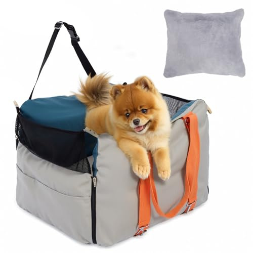 Ownpets Hunde Autositz Klein-Mittel, waschbar & erhöht, Mit Sicherheitsgurt | 3-in-1: Tragetasche & Sofa, Oxford-Stoff kratzfest, Reduziert Reiseangst, Werkzeuglose Montage