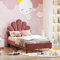 Henunem Kinderbett Polsterbett 90x200, Bettgestell für Mädchen, mit blumenförmigem Kopfteil und Lattenrost Jugendbett aus hautfreundlichem Samtstoff (Wein-rot)
