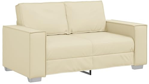 vidaXL Creme Zweisitzer Sofa für Zwei | Modernes Kunstleder Möbelstück | Kompakt für Wohnzimmer & Büro | Bequeme Innenmöbel | Sitzt 110 kg | Stylisches Sofa