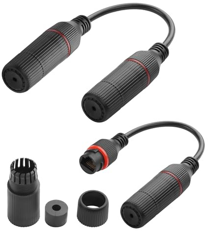 YACSEJAO IP67 Outdoor Waterproof RJ45 Ethernet Extension Cable Coupler Unshielded Female to Female RJ45 Waterproof Connector for Cat5/Cat5e/Cat6 (Black)