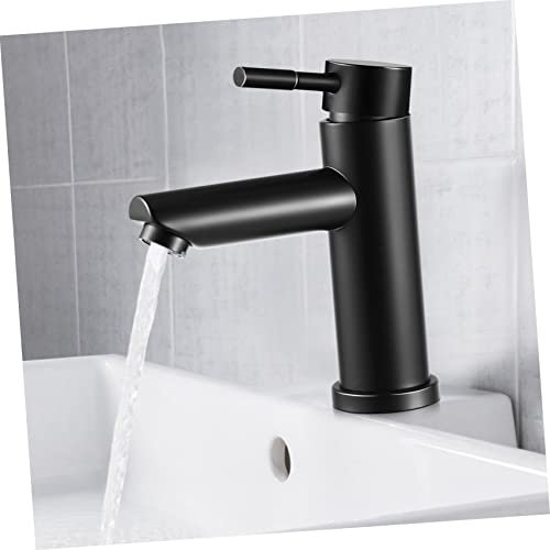 NUOBESTY Mitigeur Lavabo Salle Bain Monocommande Acier Inoxydable Noir Avec Poignée Unique Robinet Moderne Avec Tuyaux De Connexion Pour Lavabo Et Cuisine