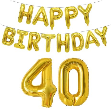 Ovanda Zahlen Luftballon 40 Gold,Riesenzahl Folienballon 40 Geburtstag,Girlande 40 Geburtstags,Happy Birthday Banner Luftballon 40 Geburtstag Frauen Mann,Nummer40 Fliegt Mit Helium 40.Geburtstagsparty