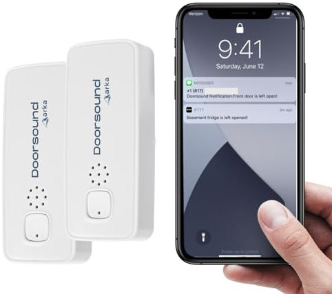 Doorsound - Freezer Refrigerator Door Alarm with Text Messages, Phone Notifications, Adjustable time delay and Volume, Chime, Door Left Open Alarm | no hub | no Subscription (2-Pack, White)