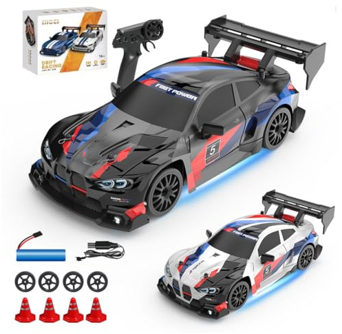 NULA Mini RC Drift Auto 1/24, 4WD Ferngesteuerte Autos Hochgeschwindigkeits Rennsportwagen mit 30 Km/h 2,4 GHz Elektrischer Fahrzeug mit LED-Beleuchtung für Erwachsene -3 Akku