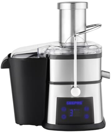 GEEPAS Juice Extractor | Digital Centrifugal Juicer Machines for Whole Fruits & Vegetables | 5 Speed Touch Control 1L Jug 2L Pomace Container | Stainless Steel 75MM Feed Chute, 2 Year Warranty 800W