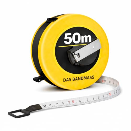 XXL Kapselbandmaß Bandmaß 50 Meter mit Halterung - robustes Maßband & Bandmass zum präzisen Messen mit Feststeller - Rollmassband & Massband mit Aufrollsystem (50 Meter)