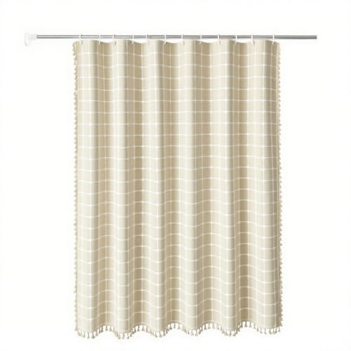Tenda da doccia impermeabile in lino con nappe, lavabile, decorazione per bagno e hotel