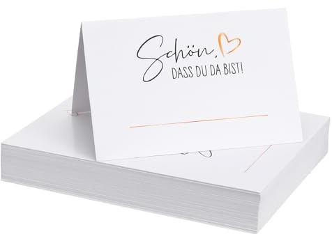 Bewudy 50 Stück Weiße Tischkarten Kraftpapier, Schön Dass Du Da Bist Tischkarten Hochzeit 110x85mm Tischdekoration Namenskarten Partycards Zum Selbst Beschriften Für Geburtstag Hochzeit Konfirmation