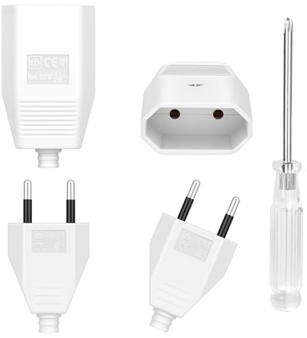 AXFEE 4PCS Juego Enchufe Macho y Base Hembra Europea Plano,250V 2.5A,Blanco | con destornillador, toma de corriente empotrada,instalación, adecuado para cables de 0,75 mm², uso interior y exterior