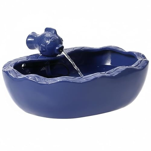 Aifeorzo Fontaine à eau pour oiseaux d'extérieur - Fontaine solaire Koi de 28 cm - Finition émaillée bleue - Fontaine de jardin à énergie solaire pour table, balcon, terrasse, pelouse