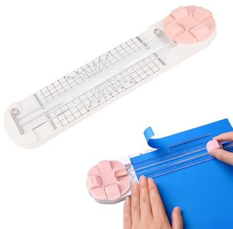 Papierschneider 4 in1 – Geschenkpapier Schneider mit Rillwerkzeug, Lineal und Maßskala, ergonomische Papierschneidemaschine für Karten, Journaling & DIY