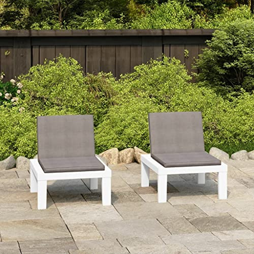Tonture Gartenstühle mit Auflagen, 2 Stück, Kunststoff Weiß, Bequeme Terrassenstühle für Balkon und Außenbereich, pflegeleicht