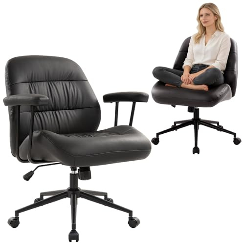 IWMH Bürostuhl Ergonomisch, Schreibtischstuhl mit Abnehmbaren Armlehnen | PU Leder Chefsessel mit Lendenwirbelstütze, Höhenverstellbar Computerstuhl für Büro Wohnzimmer Schlafzimmer (Schwarz)
