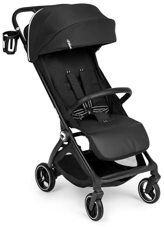 Kidnort Sjøoter Buggy, leichter Sitzbuggy ab Geburt bis 22 kg, Einhand-Faltmechanismus, Rückenlehne bis Liegeposition, UV50+ Verdeck, Federung, Regenverdeck, Moskitonetz Schwarz
