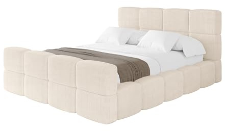 ALTDECOR Polsterbett mit Bettkasten und Lattenrost, Bett mit Matratze H3/H4, Kopfteil, Boxbett, Doppelbett mit Stauraum - NATA-Z 200x200 Beige