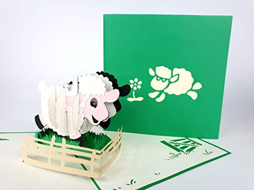 Geburtstags-Aufstellkarte Schaf, Bauernhof, grüne Katze, 3D-Beetle, Geburtstag, Baby, Glückwunsch, Muttertag, Dank, Valentinstag, Kirigami