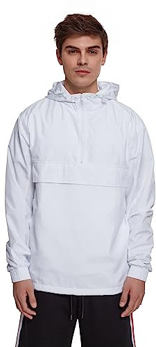 URBAN CLASSICS Veste Coupe-Vent de Mi-Saison pour Homme, Poche Kangourou, Poignets Élastiques, Capuche et Taille à Cordons, Col Zippé, 100% Polyester, White, Taille M
