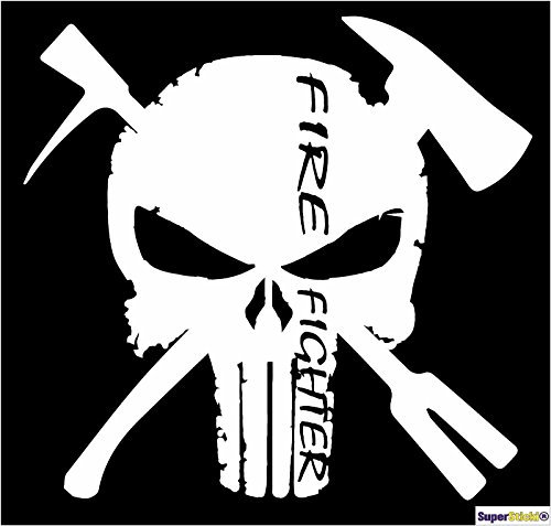 Firefighter Totenkopf skull 20cm Autoaufkleber Auto Aufkleber Decal Sticker von SUPERSTICKI® aus Hochleistungsfolie für alle glatten Flächen UV und Waschanlagenfest Profi Qualität