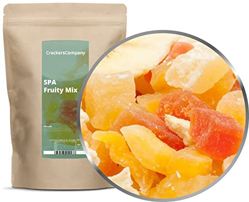 1 x 450g Exotische Fruchtmischung kandierte Fruchtstücke Papaya Mango Melone Ananas Kokos Apfel Banane fettarm salzfrei vegetarisch glutenfrei laktosefrei