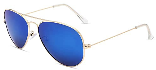 Pro Acme Classic Polarized Pilot Sunglasses for Men and Women UV400 Protection (Gold Frame | Blue Mirrored Lens)