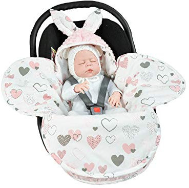 EliMeli Baby Einschlagdecke Babyschale Winter - Rosa Mädchen Decke Universal für Autositz, Kinderwagen Buggys und Babybett, Premium Qualität - Design Minky (Pink - Hearts)