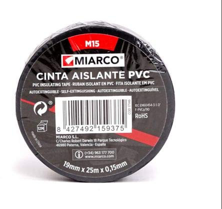 MIARCO 17146 - Cinta aislante de PVC M15 Negro 19mm x 25m x 0,15mm