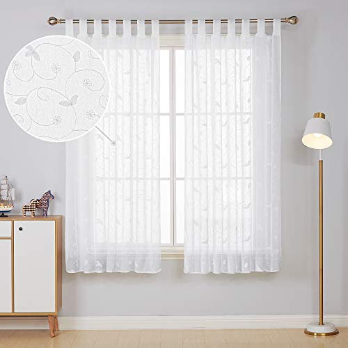 Deconovo Voile Vorhänge Schlaufenschal Transparent Gardinen mit Schlaufen Wohnzimmer, 175x140 cm(HöhexBreite), Weiß, 2er Set