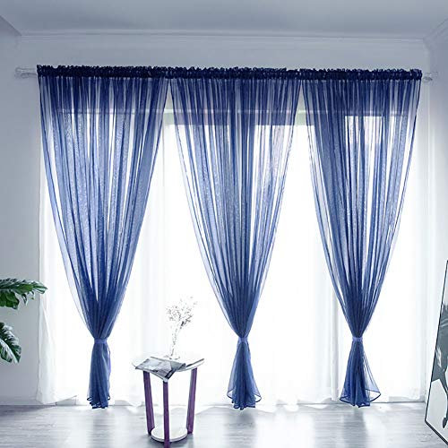 Boyouth Rideaux Transparents de Couleur Unie, Gaze de fenêtre avec Passe-Tringle pour Chambre à Coucher, Salon, hôtel, Bleu Marine, 1 Panneau,100 x 200 cm