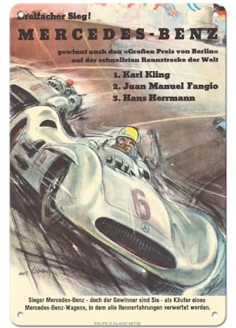 Pacifica Island Art - 22 x 30 cm Metallschild - Mercedes Benz - Großer Preis Berlin - Formel 1 - Retro Auto-Rennplakat von Hans Liska c.1954