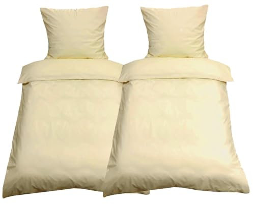 Leonado Vicenti Bettwäsche 135x200 4teilig Renforce 100% Baumwolle Uni mit Reißverschluss, Farbe:Beige
