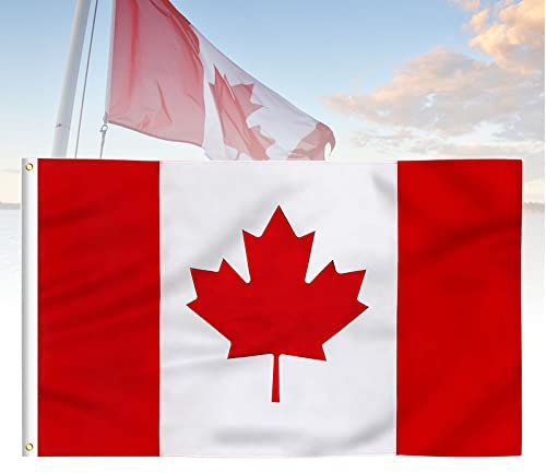 FLAGBURG Kanada-Flagge, 90 x 150 cm, Kanadische Flagge, langlebig, besticktes Ahornblatt mit lebendigen Farben, Dreifachnähten, Segeltuchkopf und Messingösen für Allwetter-Ausstellungen im Freien