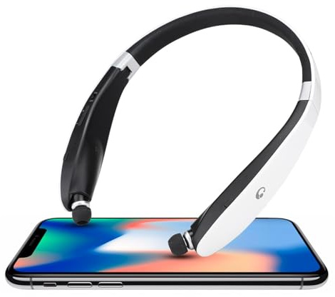 Tosuny Bluetooth Kopfhörer, SX-991 Faltbarer Nacken hängender Typ Teleskop Headset Drahtlose Bluetooth Kopfhörer mit Mikrofon zur Geräuschunterdrückung Ohrhörer(Schwarz-Weiss)
