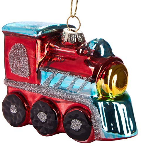 BRUBAKER Lokomotive Rot - Handbemalte Weihnachtskugel aus Glas - Mundgeblasener Christbaumschmuck Figuren lustig Deko Anhänger Baumkugel - ca. 9 cm