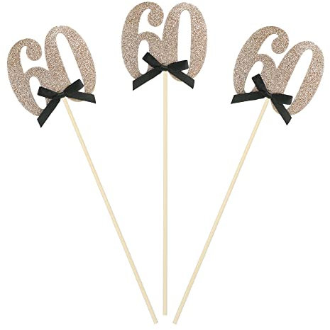 6PCS 60th Birthday Centerpiece Sticks Number 60 Table Centerpieces Flower Toppers for Birthday Anniversary Party Cake Decorations(Rose Gold)