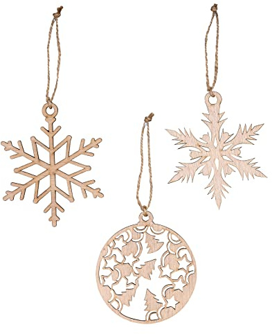 levandeo 3er Set Deko-Anhänger Weihnachten Holz Birkenholz Eiskristall Weihnachtsbaum Tannenbaum Weihnachtsdeko Christbaumschmuck Kugel Baumschmuck Holzanhänger