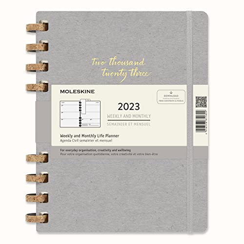 Moleskine Monatsplaner 2022, 2023, 12 Monate Terminplaner, Monatsplaner im Festen Einband, Maß Extra Large 19 x 25 cm, Remake Smoke