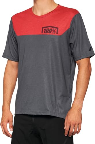 100% MTB WEAR Unisex Airmatic Short Sleeve Jersey Charcoal/Racer Red-L T-Shirt, grau, L/XL