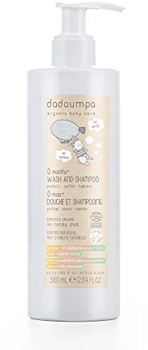 Dadaumpa Organic 2 in 1 Baby Shampoo & Body Wash 0+ Months, 380ml | 99% natural origin. A 2 in 1 tear-free formula for gentle hair & body cleansing from 0+ months with almond oil and scent.