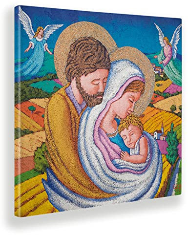 Giallobus - Quadro - Stefano Calisti - Capezzale Moderno - Sacra Famiglia in collina - Tela Canvas Telaio Standard - 50x50 - Pronto da Appendere - Quadri Moderni per la casa