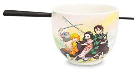 Demon Slayer Cast Japanese Ceramic Dinnerware Set | Includes 18-Ounce Ramen Noodle Bowl and Wooden Chopsticks | Asian Food Dish Set For Home & Kitchen | Anime Manga Gifts and Collectibles