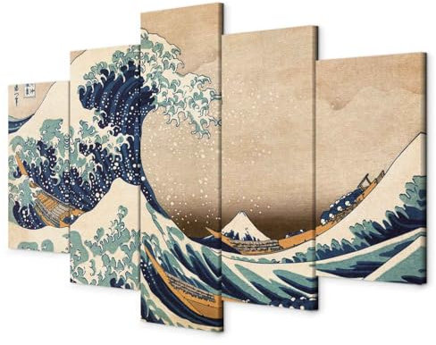 B&D XXL - Wandbilder XXL die große Welle vor Kanagawa Vlies Leinwandbild 5 tlg Kunstdruck modern Wandbilder XXL Wanddekoration Design Wand Bild - Katsushika Hokusai p-B-0009-b-m