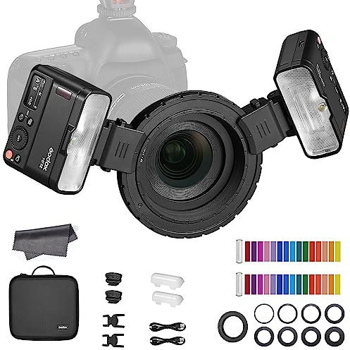 Godox MF12-K2 Macro Flash, Two-Light Kit 2.4G Wireless Control, TTL/M Mode, Off-Camera TTL Flash Speedlight, Built-in Lithium Battery Compatible with Nikon, Sony, Canon, Fuji, Olympus, and Panasonic