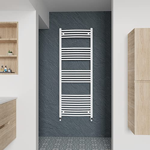 Warmehaus Curved Heated Towel Rail White Bathroom Ladder Style Radiator Central Heating 1600x600mm